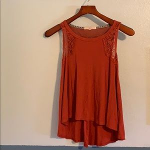 Red orange lace patterned top